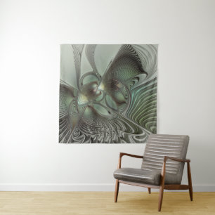 Abstract Olive Sage Green Gray Fractal Art Fantasy Tapestry