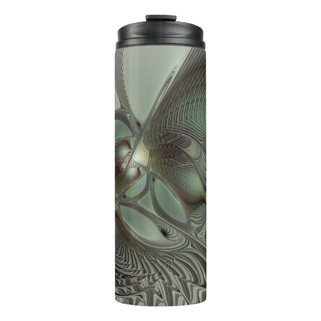 Abstract Olive Sage Green Gray Fractal Art Fantasy Thermal Tumbler (Front)