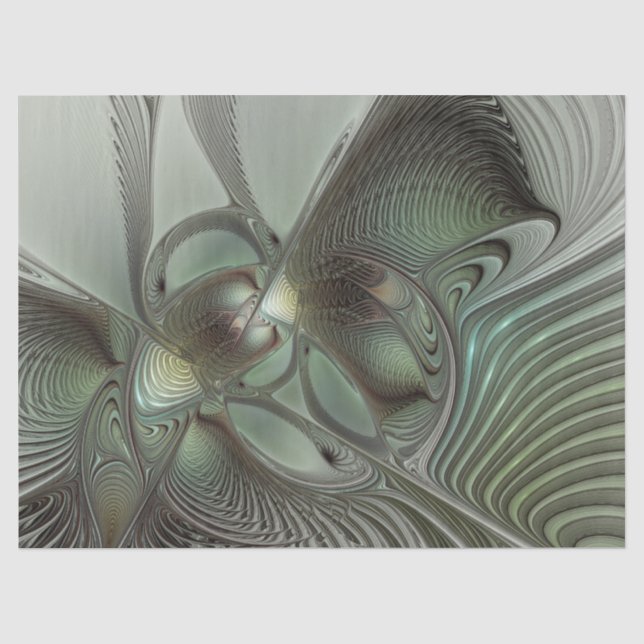 Abstract Olive Sage Green Gray Fractal Art Fantasy Tissue Paper (Front)