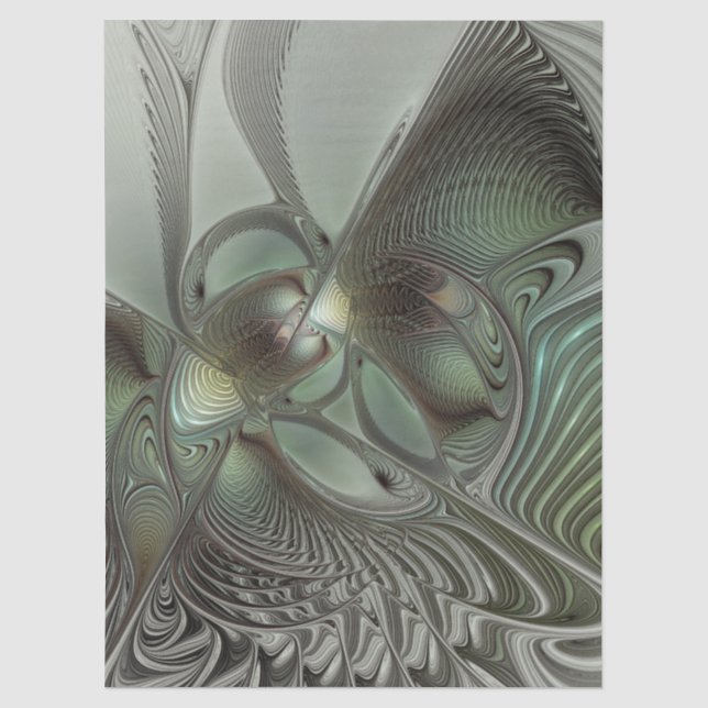 Abstract Olive Sage Green Gray Fractal Art Fantasy Tissue Paper (Front)