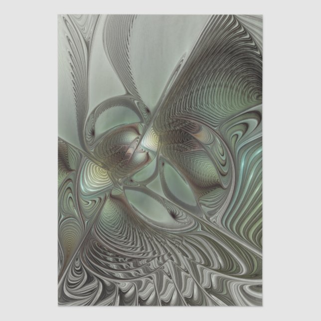 Abstract Olive Sage Green Gray Fractal Art Fantasy Tissue Paper (Front)