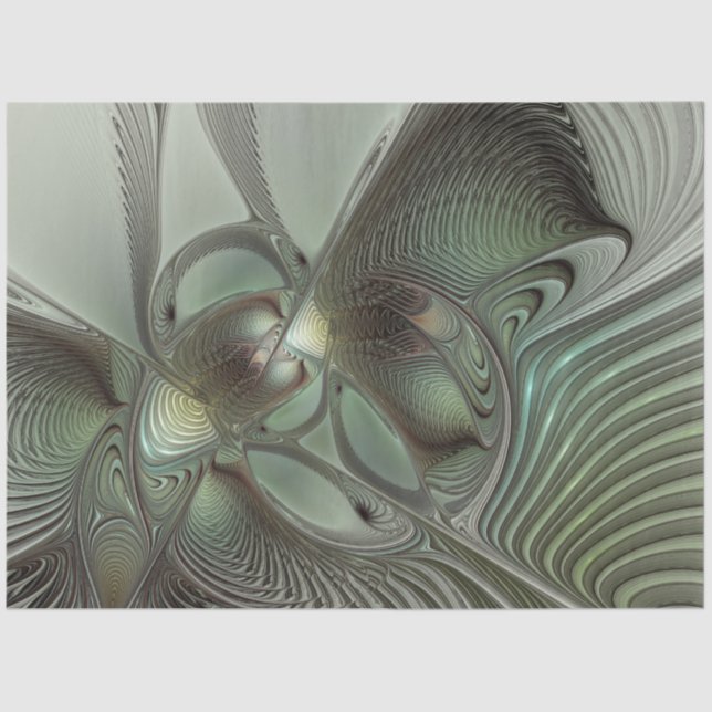 Abstract Olive Sage Green Gray Fractal Art Fantasy Tissue Paper (Front)