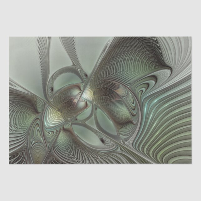 Abstract Olive Sage Green Gray Fractal Art Fantasy Tissue Paper (Front)