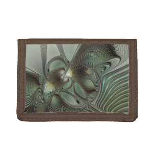 Abstract Olive Sage Green Gray Fractal Art Fantasy Trifold Wallet
