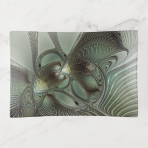 Abstract Olive Sage Green Gray Fractal Art Fantasy Trinket Tray