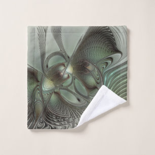 Abstract Olive Sage Green Gray Fractal Art Fantasy Wash Cloth