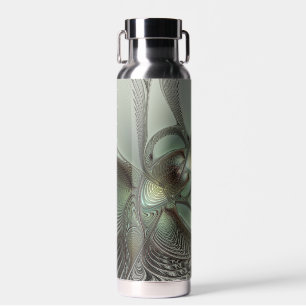 Abstract Olive Sage Green Gray Fractal Art Fantasy Water Bottle