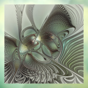 Abstract Olive Sage Green Gray Fractal Art Fantasy Window Cling
