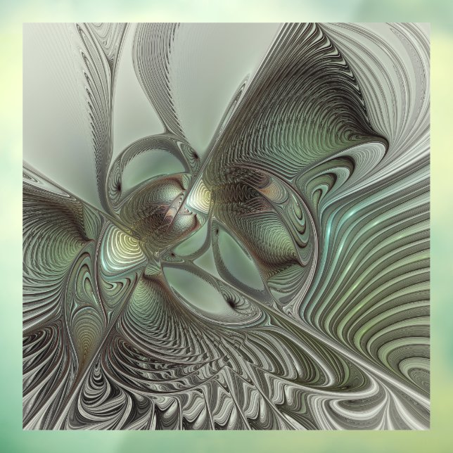 Abstract Olive Sage Green Gray Fractal Art Fantasy Window Cling (Sheet 3)