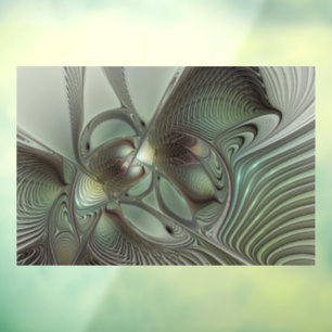 Abstract Olive Sage Green Gray Fractal Art Fantasy Window Cling