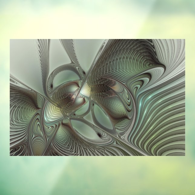 Abstract Olive Sage Green Gray Fractal Art Fantasy Window Cling (Sheet 3)