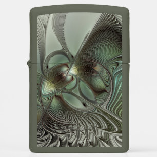 Abstract Olive Sage Green Gray Fractal Art Fantasy Zippo Lighter