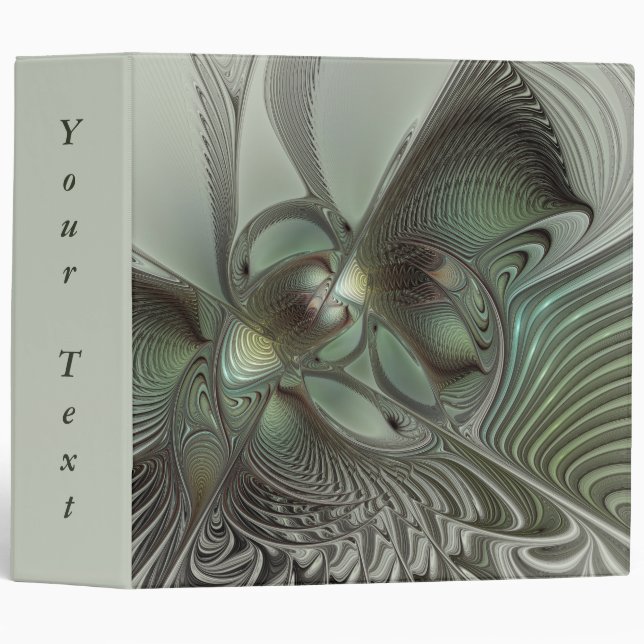 Abstract Olive Sage Green Gray Fractal Art Text 3 Ring Binder (Front/Spine)