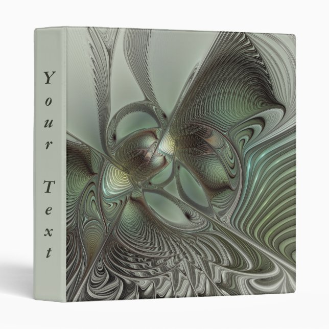 Abstract Olive Sage Green Gray Fractal Art Text 3 Ring Binder (Front/Spine)