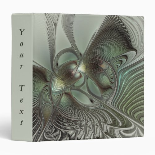 Abstract Olive Sage Green Gray Fractal Art Text 3 Ring Binder