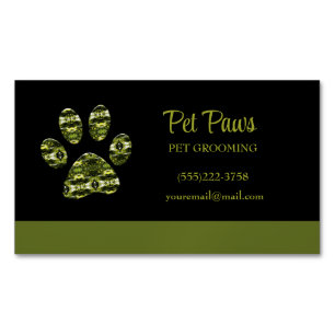 Abstract Olive Yellow Dog Paw Pet Grooming  Busine Business Card Magnet