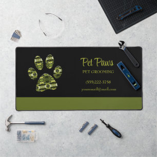 Abstract Olive Yellow Dog Paw Pet Grooming   Desk Mat