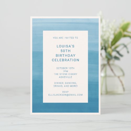 Abstract Ombre Gradient Ocean Blue 50th Birthday Invitation