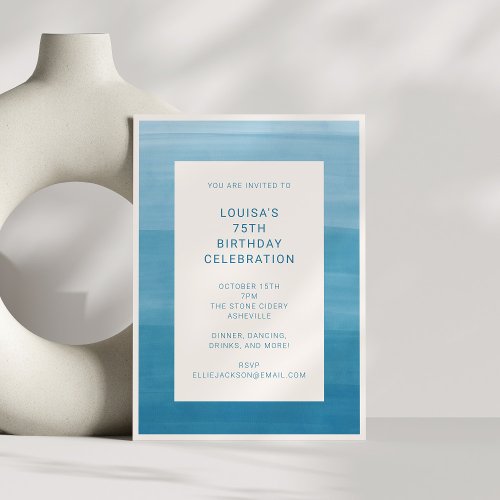 Abstract Ombre Gradient Ocean Blue 75th Birthday Invitation