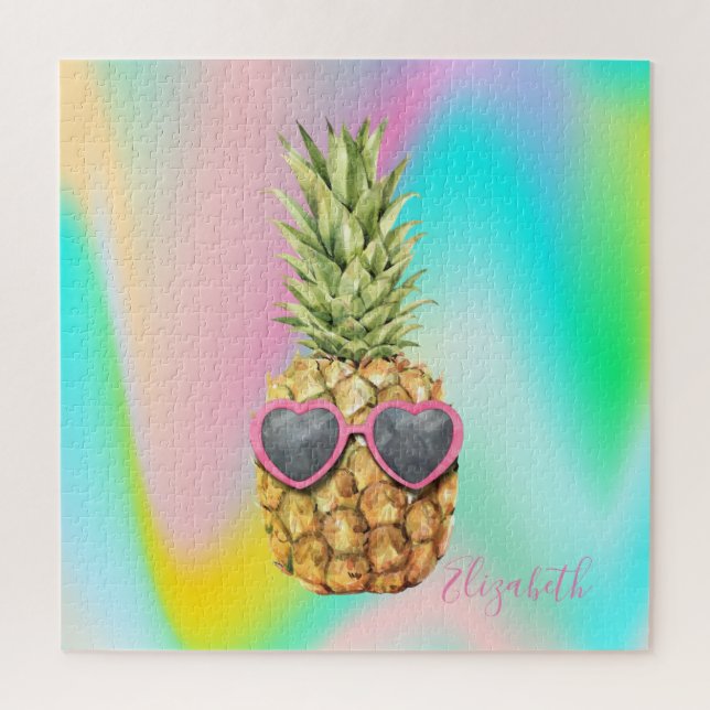 Abstract Ombre Holographic Cool Pineapple  Jigsaw Puzzle (Vertical)