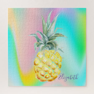 Abstract Ombre Holographic Pineapple Jigsaw Puzzle