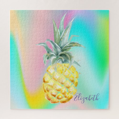 Abstract Ombre Holographic Pineapple Jigsaw Puzzle