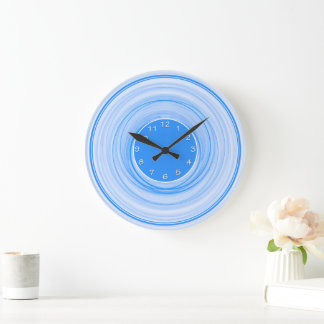 Abstract Ombre Modern Baby Blue White Spiral Large Clock