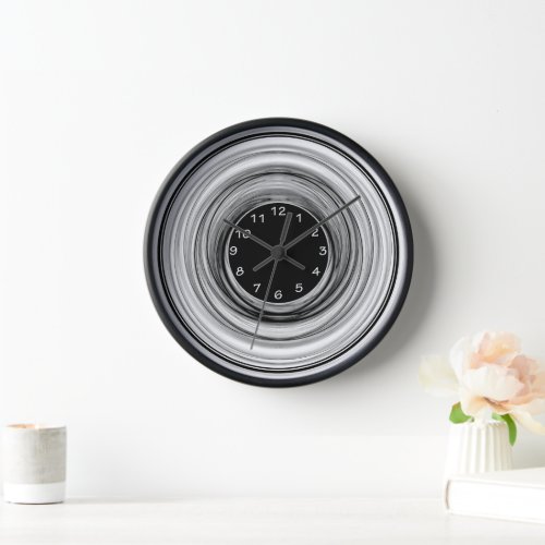 Abstract Ombre Modern Black White Spirals Clock