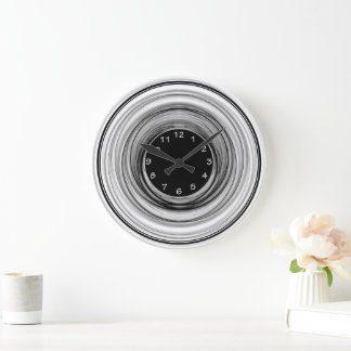 Abstract Ombre Modern Black White Spirals Large Clock