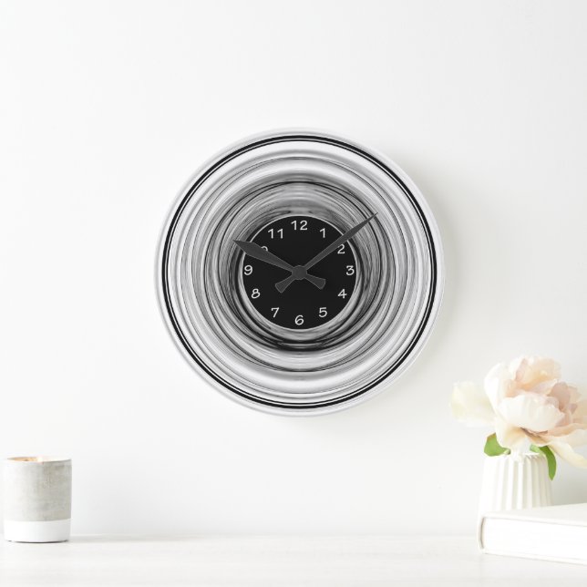 Abstract Ombre Modern Black White Spirals Large Clock (Home)