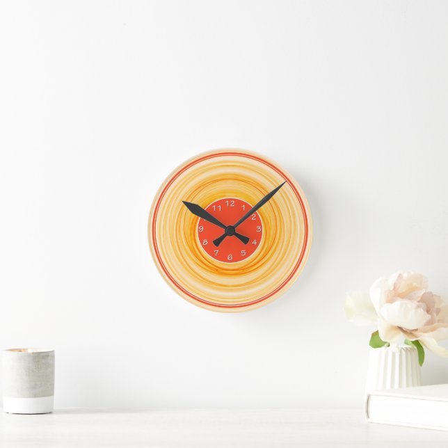 Abstract Ombre Modern Orange White Spiral Round Clock (Home)