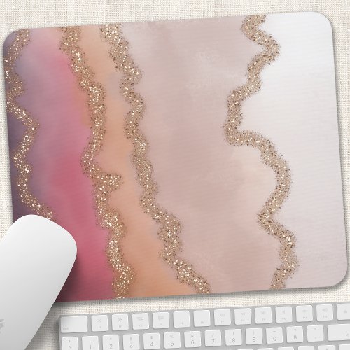 Abstract Ombre Pink Purple and Gold Glitter Mouse Pad