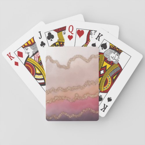 Abstract Ombre Pink Purple And Gold Glitter Poker Cards