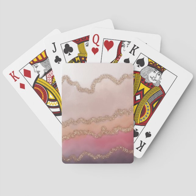 Abstract Ombre Pink Purple and Gold Glitter Poker Cards (Back)