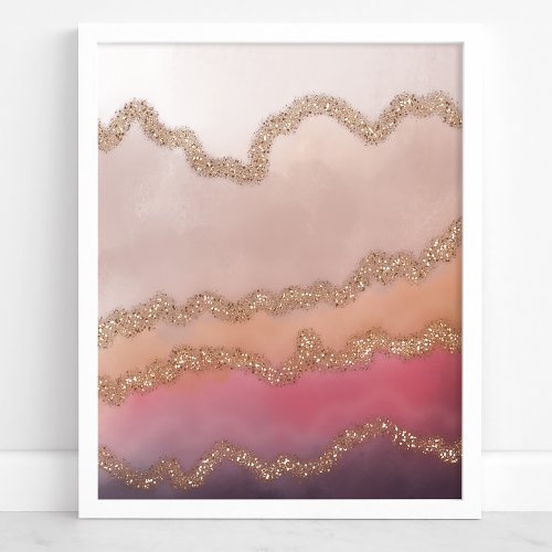 Abstract Ombre Pink Purple and Gold Glitter Poster