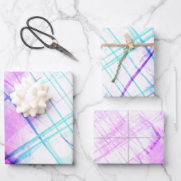 Abstract Ombre Plaid Purple Turquoise Blue Wrapping Paper Sheets