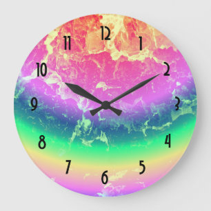 Abstract - On Fire with Psychedelic Rainbow Colors Large Clock