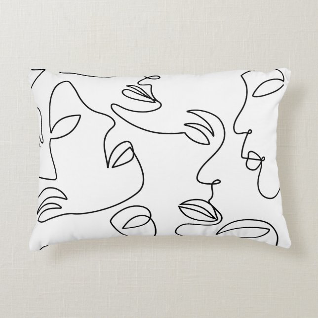 Abstract One Line Face Pattern Accent Pillow (Front)