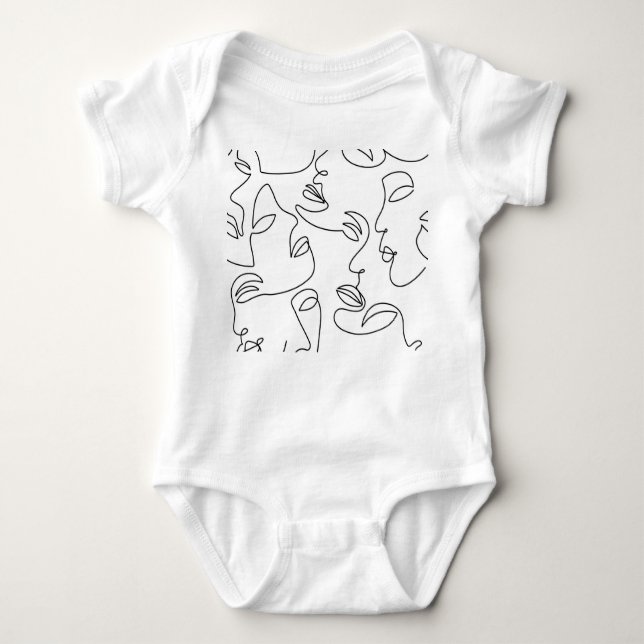 Abstract One Line Face Pattern Baby Bodysuit (Front)
