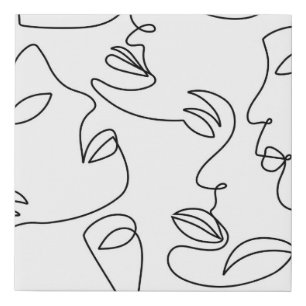 Abstract One Line Face Pattern Faux Canvas Print