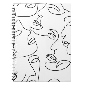 Abstract One Line Face Pattern Notebook