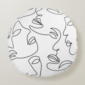 Abstract One Line Face Pattern Round Pillow