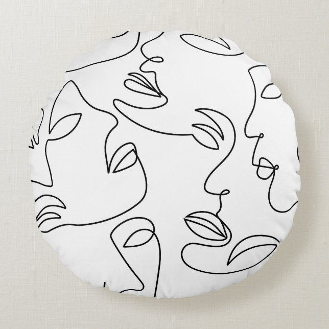 Abstract One Line Face Pattern Round Pillow (Front)