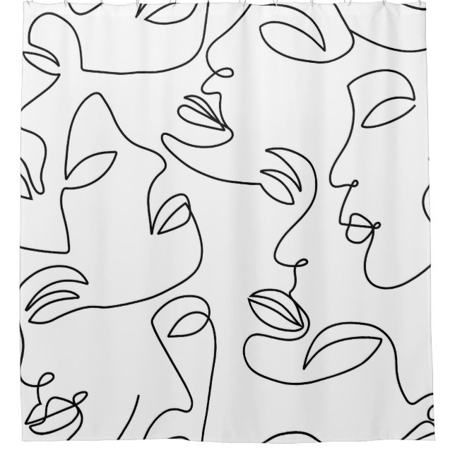 Abstract One Line Face Pattern Shower Curtain (Front)