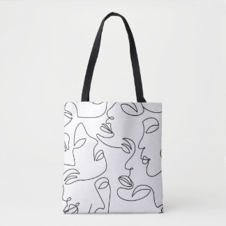 Abstract One Line Face Pattern Tote Bag