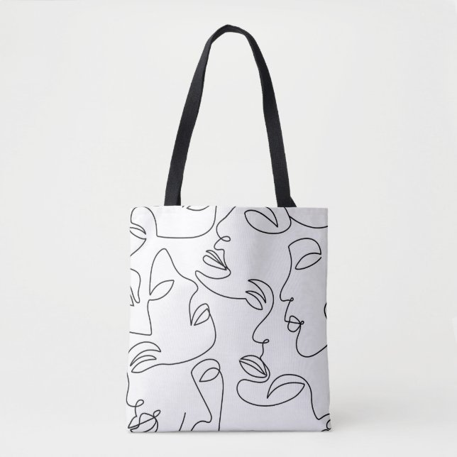Abstract One Line Face Pattern Tote Bag (Front)