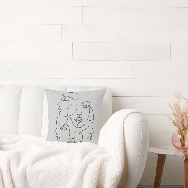 Abstract One Line Faces Minimalist Art Throw Pillow (Couch)