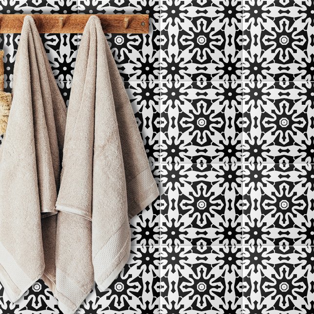 Abstract Op Art Black and White Geometric Pattern Ceramic Tile (Creator Uploaded)