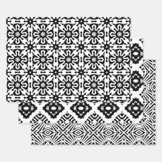 Abstract Op Art Black and White Geometric Patterns Wrapping Paper Sheets