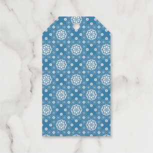 Abstract openwork floral pattern in light blue col foil gift tags